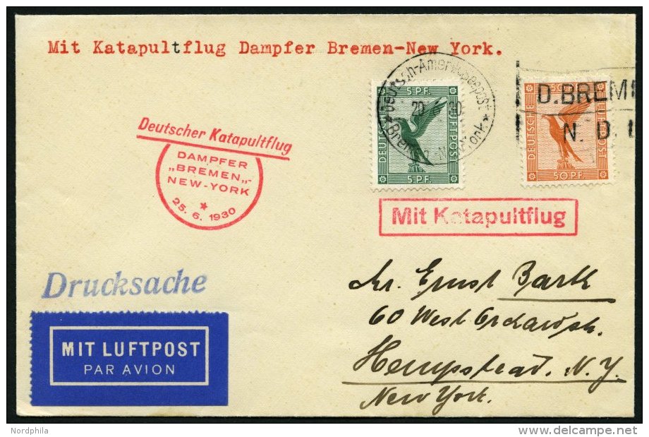 KATAPULTPOST 16b BRIEF, 25.6.1930, &amp;quot,Bremen&amp;quot, - New York, Seepostaufgabe, Drucksache, Prachtbrief - Cartas & Documentos
