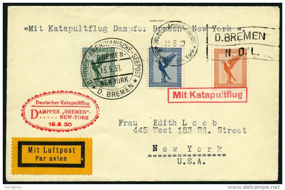KATAPULTPOST 12b BRIEF, 19.5.1930, &amp;quot,Bremen&amp;quot, - New York. Seepostaufgabe, Prachtbrief - Lettres & Documents