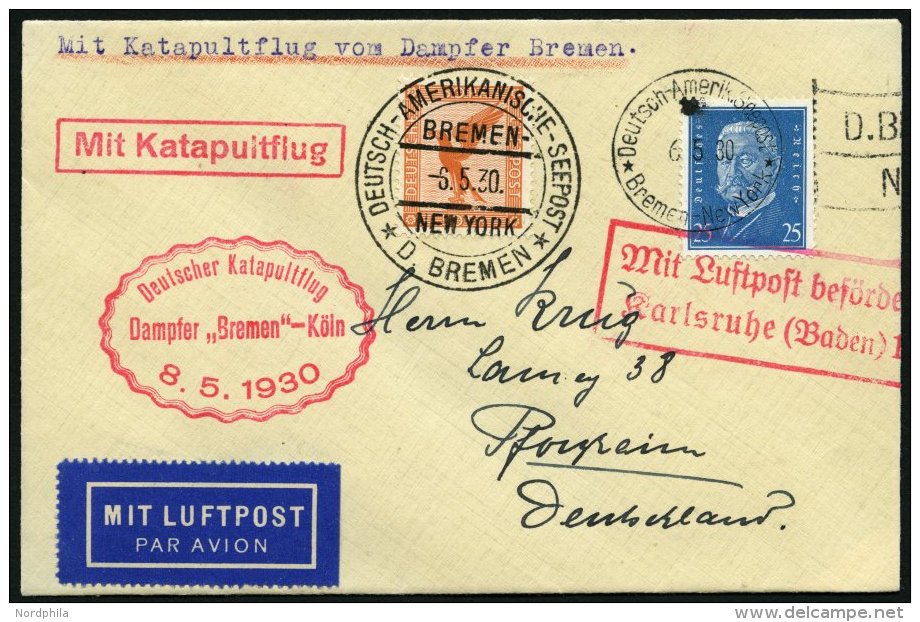 KATAPULTPOST 11c BRIEF, 7.5.1930, &amp;quot,Bremen&amp;quot, - Southampton, Deutsche Seepostaufgabe, Prachtbrief - Briefe U. Dokumente