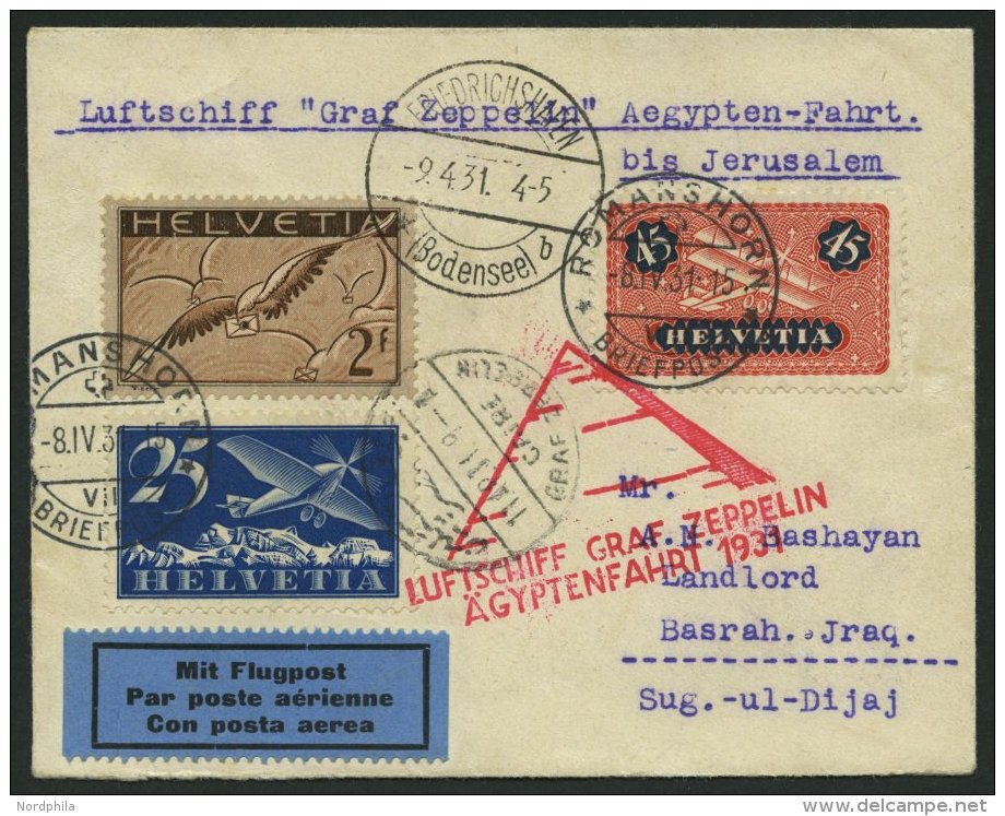 ZULEITUNGSPOST 104 BRIEF, Schweiz: 1931, &Auml;gyptenfahrt, Prachtbrief - Zeppelines