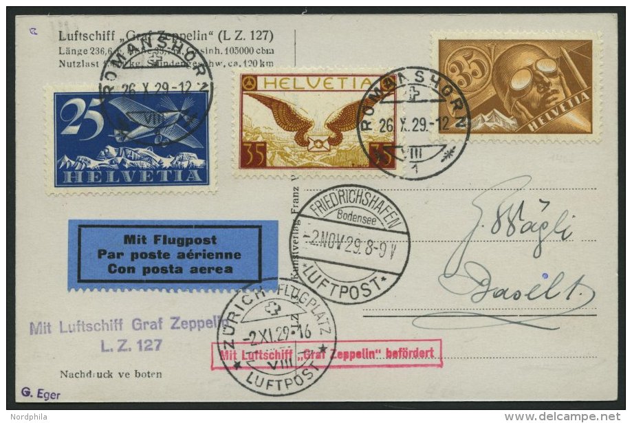 ZULEITUNGSPOST 45 BRIEF, Schweiz: 1929, Fahrt Nach D&uuml;bendorf, Prachtkarte - Zeppelines