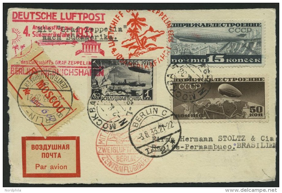 ZULEITUNGSPOST 223B BRIEF, Russland: 1933, 4. S&uuml;damerikafahrt, Anschlu&szlig;flug Ab Berlin, Einschreibkarte, Mi.Nr - Zeppelines