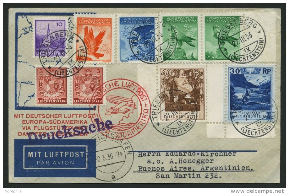ZULEITUNGSPOST 403 BRIEF, Liechtenstein: 1936, 1. S&uuml;damerikafahrt, Drucksache, Prachtbrief - Zeppelines