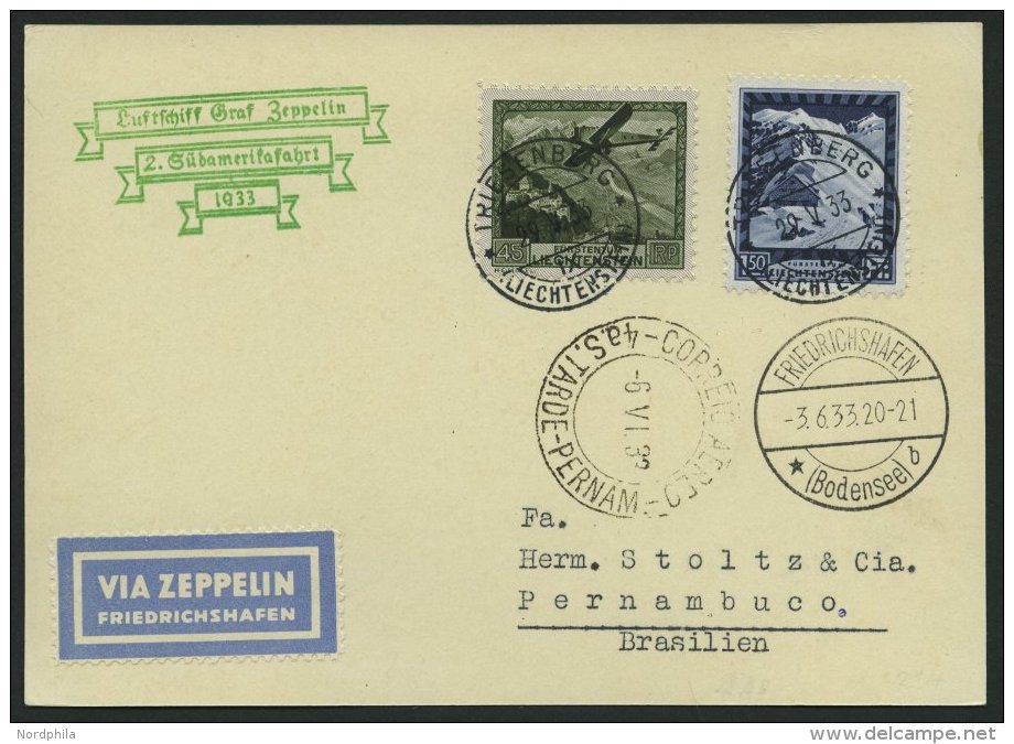 ZULEITUNGSPOST 214 BRIEF, Liechtenstein: 1933, 2. S&uuml;damerikafahrt, Prachtkarte - Zeppeline