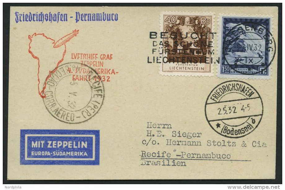 ZULEITUNGSPOST 157 BRIEF, Liechtenstein: 1932, 4. S&uuml;damerikafahrt, Prachtkarte - Zeppeline