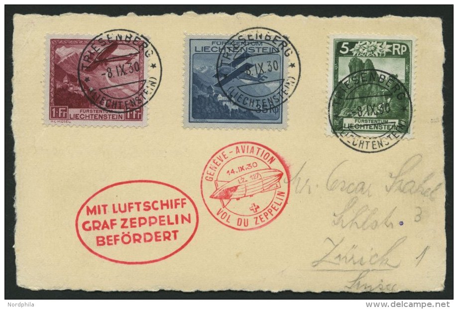 ZULEITUNGSPOST 86 BRIEF, Liechtenstein: 1930, Landungsfahrt Nach Genf, Prachtkarte - Zeppeline