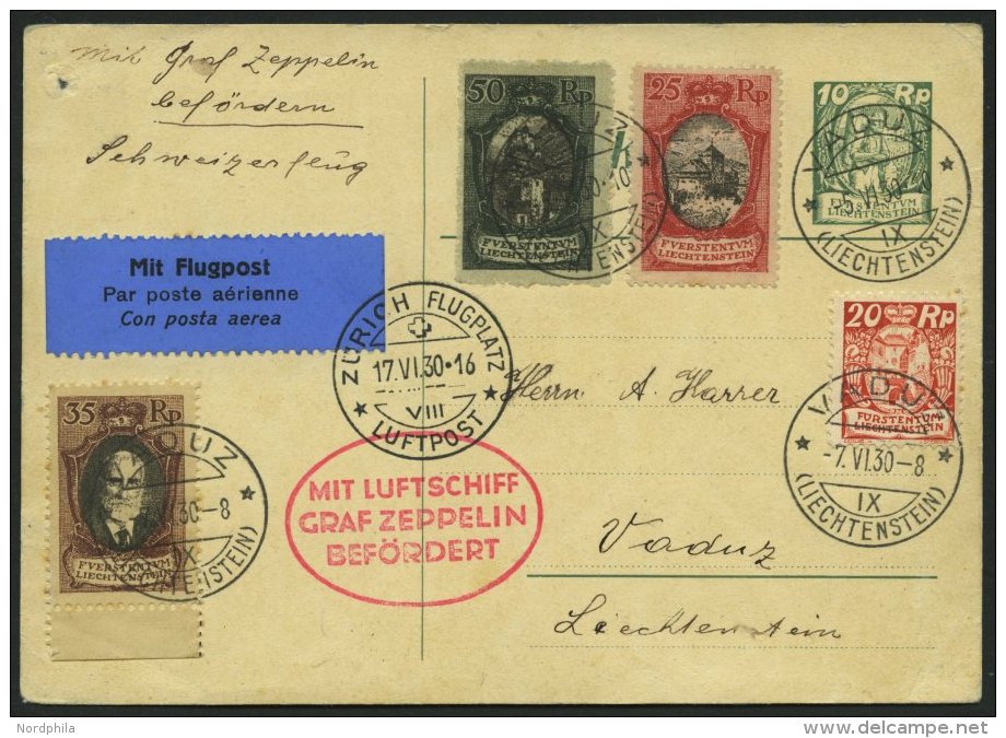ZULEITUNGSPOST 66 BRIEF, Liechtenstein: 1930, Schweizfahrt, Karte Feinst - Luft- Und Zeppelinpost