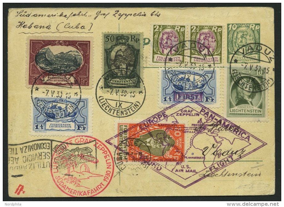 ZULEITUNGSPOST 57FF BRIEF, Liechtenstein: 1930, S&uuml;damerikafahrt, Bis Havanna/Cuba, Gute Frankatur, Leichte Bef&ouml - Zeppeline