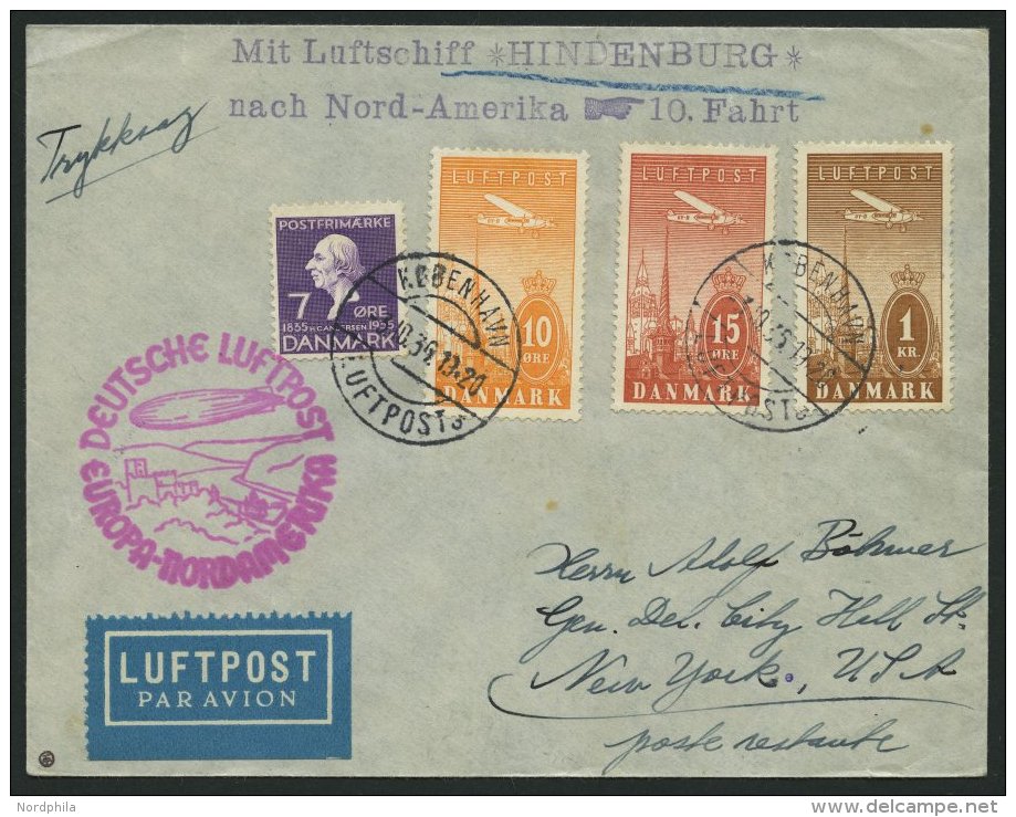ZULEITUNGSPOST 441 BRIEF, D&auml;nemark: 1936, 10. Nordamerikafahrt, Prachtbrief - Zeppeline