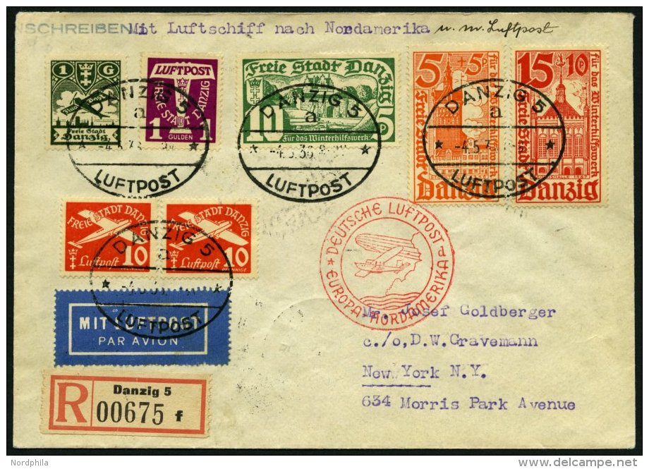 ZULEITUNGSPOST 406D BRIEF, Danzig: 1936, 1. Nordamerikafahrt, Auflieferung Fr`hafen, Einschreibbrief, Pracht - Zeppeline