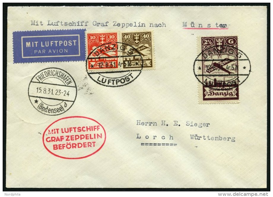 ZULEITUNGSPOST 121B BRIEF, Danzig: 1931, Fahrt Friedrichshafen-M&uuml;nster, Prachtbrief - Zeppeline