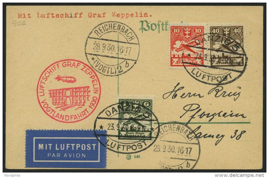 ZULEITUNGSPOST 90 BRIEF, Danzig: 1930, Vogtlandfahrt, Prachtkarte - Luft- Und Zeppelinpost
