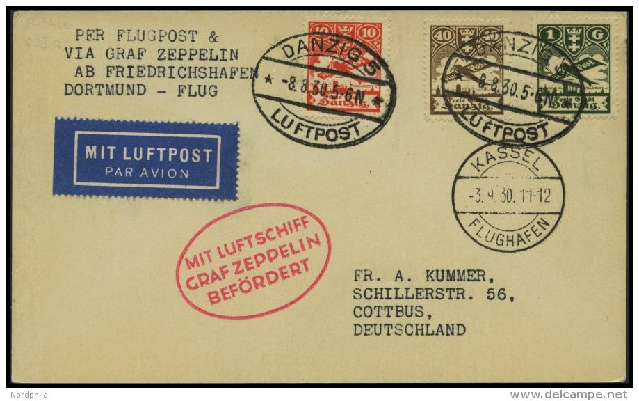 ZULEITUNGSPOST 82 BRIEF, Danzig: 1930, Landungsfahrt Nach Kassel, Prachtkarte - Correo Aéreo & Zeppelin