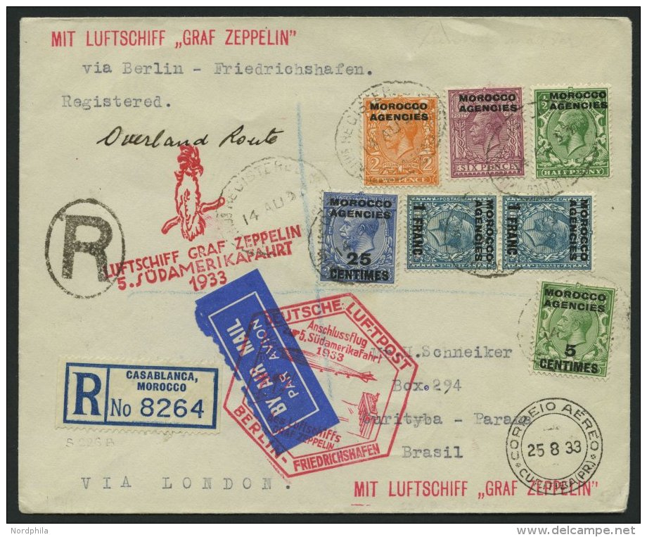 ZULEITUNGSPOST 226B BRIEF, Britische Post In Marokko (Franz&ouml;sische Zone): 1933, 5. S&uuml;damerikafahrt, Anschlu&sz - Zeppeline