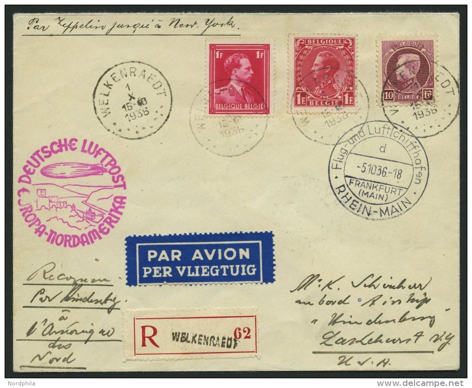 ZULEITUNGSPOST 441 BRIEF, Belgien: 1936, 10. Nordamerikafahrt, Einschreibbrief, Pracht - Zeppeline