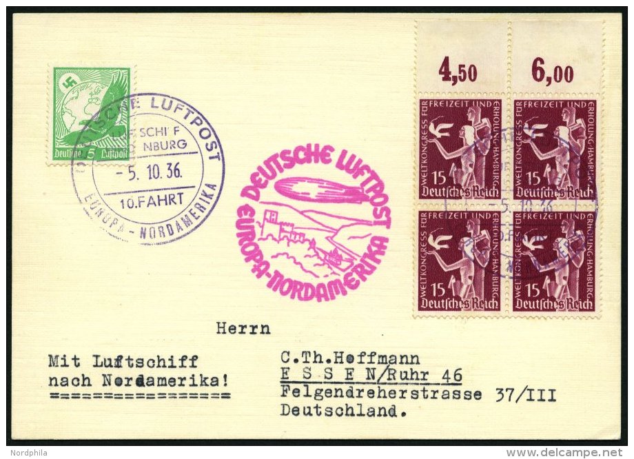 ZEPPELINPOST 441A BRIEF, 1936, 10. Nordamerikafahrt, Bordpost, Prachtkarte - Zeppeline