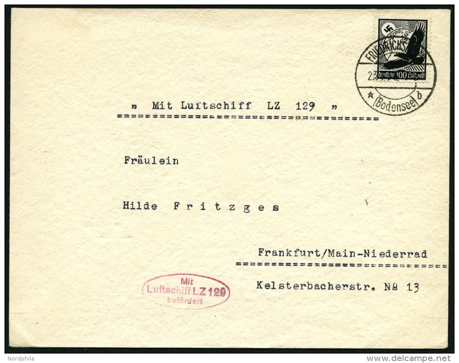 ZEPPELINPOST 401Aa BRIEF, 1936, 1. Postfahrt Hindenburg, Auflieferung Fr`hafen, Mit Einzelfranaktur Nr. 537, Prachtbrief - Zeppeline