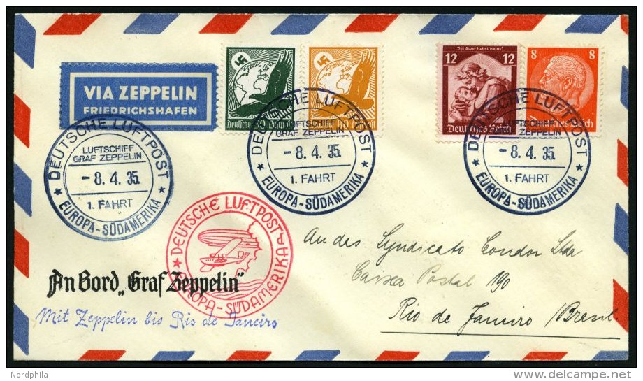 ZEPPELINPOST 290Ab BRIEF, 1935, 1. S&uuml;damerikafahrt, Bordpost Mit Stempel D, Prachtbrief - Zeppelines
