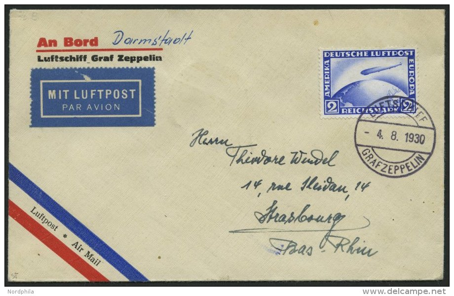 ZEPPELINPOST 76B BRIEF, 1930, Landungsfahrt Nach Darmstadt, Bordpost, Frankiert Mit 2 RM, Prachtbrief - Luft- Und Zeppelinpost