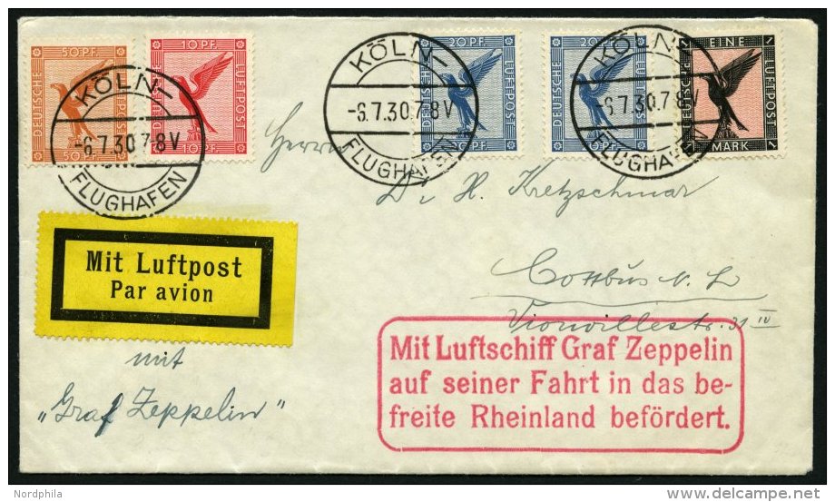 ZEPPELINPOST 72i BRIEF, 1930, Fahrt In Das Befreite Rheinland, Abwurf Koblenz, Tagesstempel K&ouml;ln, Prachtbrief - Zeppeline