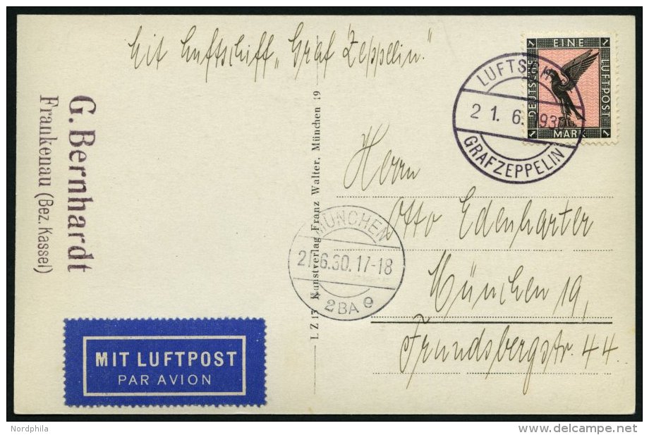 ZEPPELINPOST 68Ab BRIEF, 1930, Deutschlandfahrt, Fr`hafen-M&uuml;nchen, Bordpost, Prachtkarte - Zeppelines