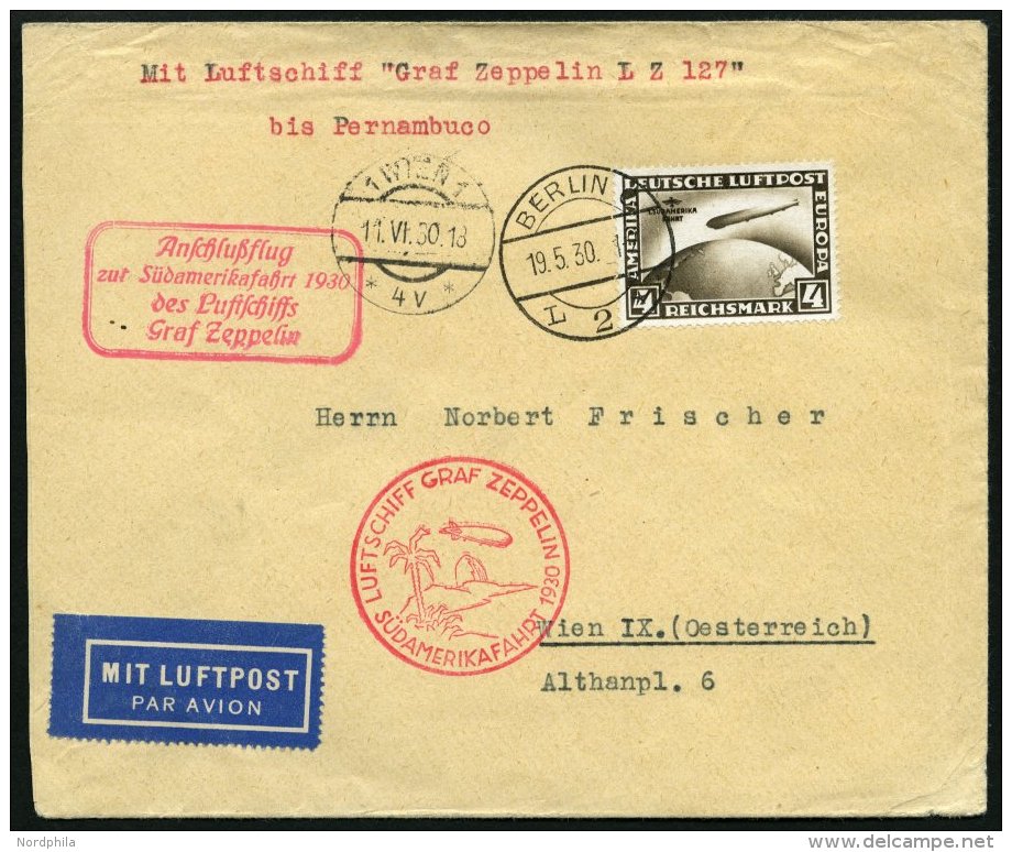 ZEPPELINPOST 57R BRIEF, 1930, S&uuml;damerikafahrt, Berlin-Pernambuco, Brief Leichte Bedarfsspuren, Marke Pracht - Zeppeline