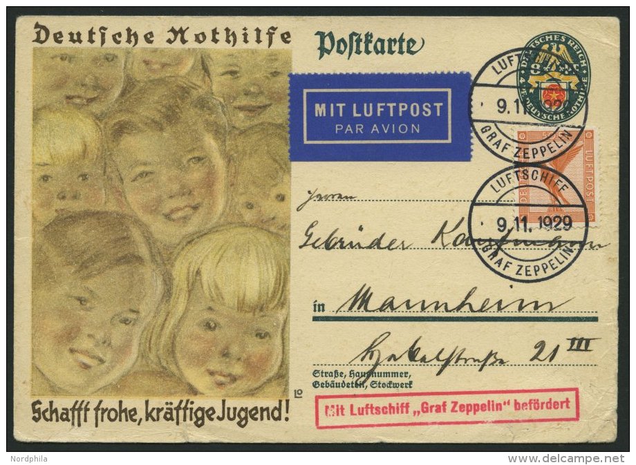 ZEPPELINPOST 49B BRIEF, 1929, Fahrt Nach Frankfurt, Bordpost, Stempel Vom 9.11.29, Karte Feinst (Randm&auml;ngel) - Zeppeline