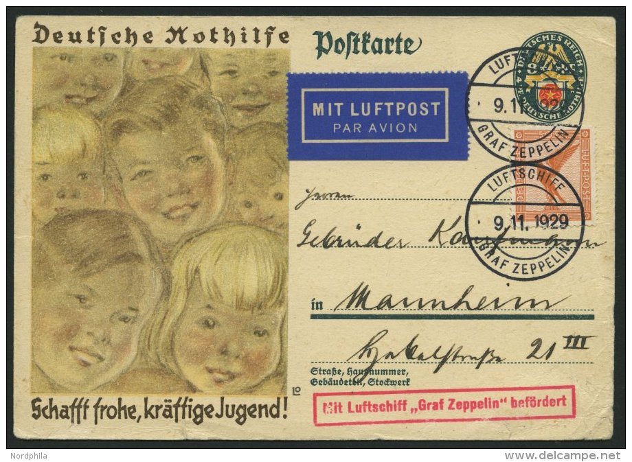 ZEPPELINPOST 49B BRIEF, 1929, Fahrt Nach Frankfurt, Bordpost, Stempel Vom 9.11.29, Karte Feinst (Randm&auml;ngel) - Zeppelines