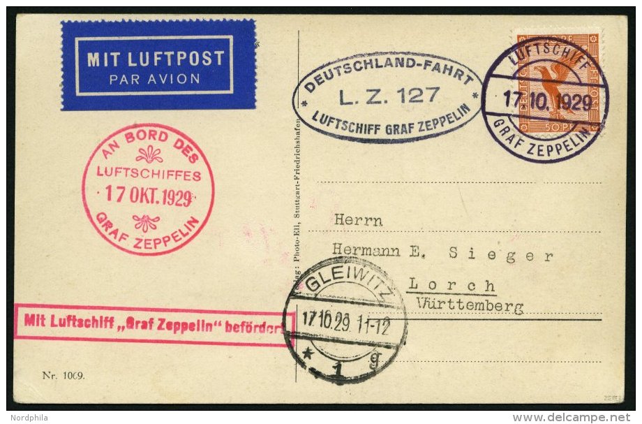 ZEPPELINPOST 43d BRIEF, 1929, Schlesienfahrt, Abwurf Gleiwitz, Ovaler Privater Stempel Deutschlandfahrt, Nur 84 Belege A - Zeppeline