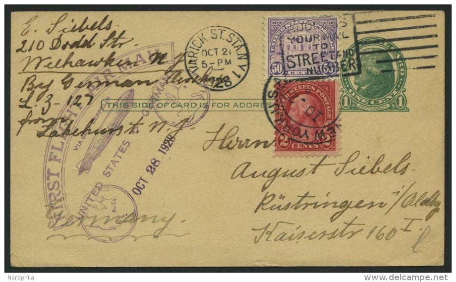 ZEPPELINPOST 22B BRIEF, 1928, Amerikafahrt, US-Post Zur R&uuml;ckfahrt Mit Poststempel, Prachtkarte - Zeppeline