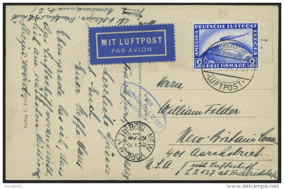 ZEPPELINPOST 21A BRIEF, 1928, Amerikafahrt, Frankiert Mit 2 RM Zeppelinmarke, Karte Feinst - Zeppelines