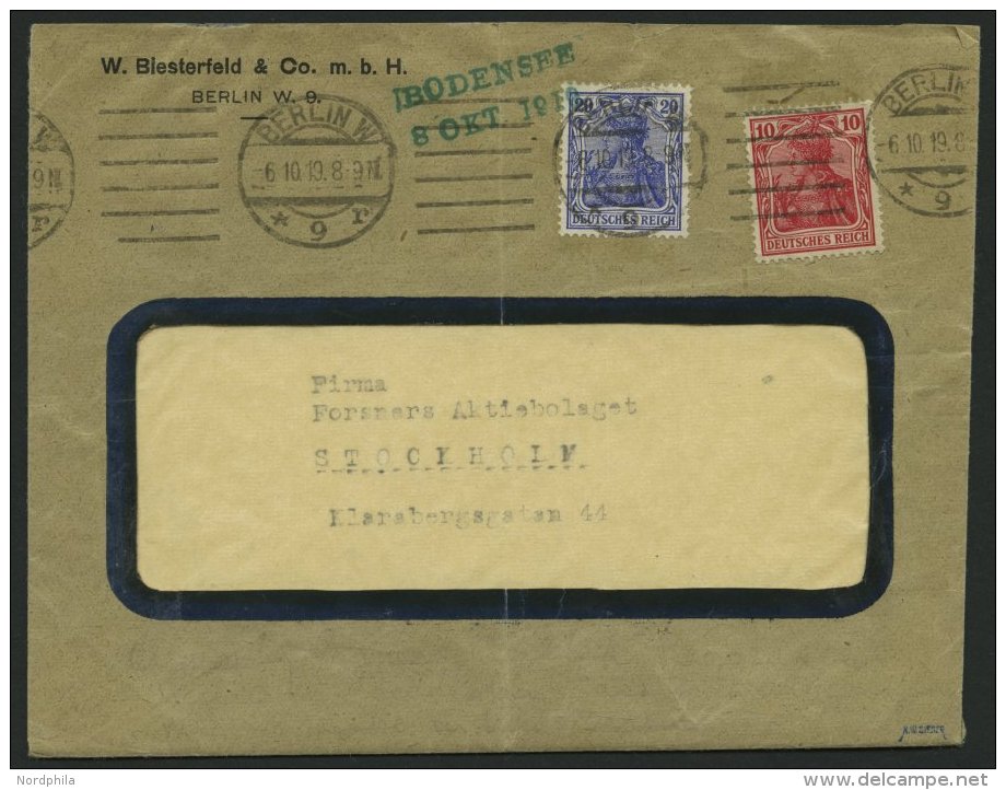 ZEPPELINPOST 19K BRIEF, 1919, Luftschiff Bodensee, Sonderfahrt Berlin/Staaken-Stockholm Am 8.10.1919, Postaufgabe Berlin - Correo Aéreo & Zeppelin