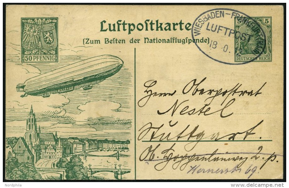 ZEPPELINPOST 16Ad BRIEF, 1912, Frankfurt-Wiesbaden, Poststempel Wiesbaden, Prachtkarte - Zeppeline