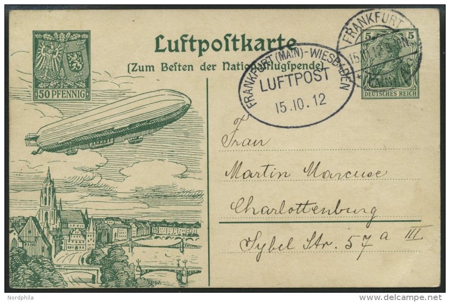 ZEPPELINPOST 16Ab BRIEF, 1912, Frankfurt-Wiesbaden, Poststempel Frankfurt Und Luftpoststempel Frankfurt-Wiesbaden, Prach - Luft- Und Zeppelinpost