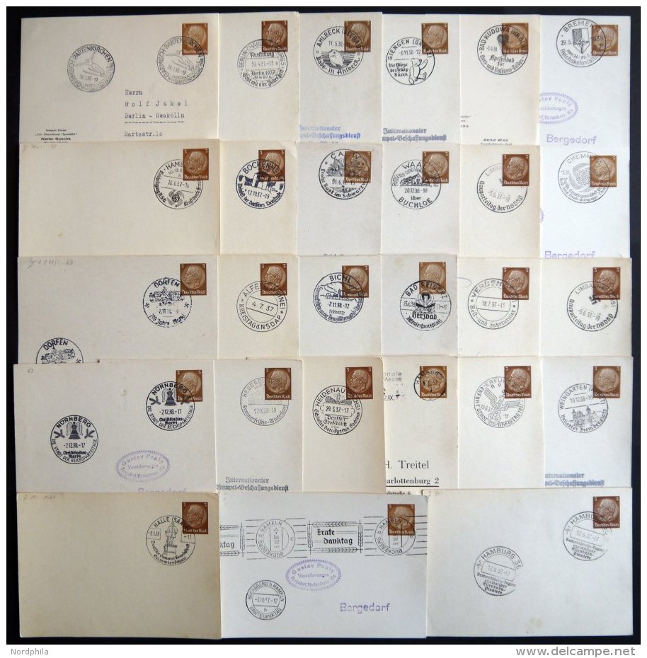 GANZSACHEN PP 121 BRIEF, Privatpost: 1937/8, 3 Pf. Hindenburg, 27 Karten Mit Verschiedenen Blanko-Sonderstempeln, Meist - Otros & Sin Clasificación