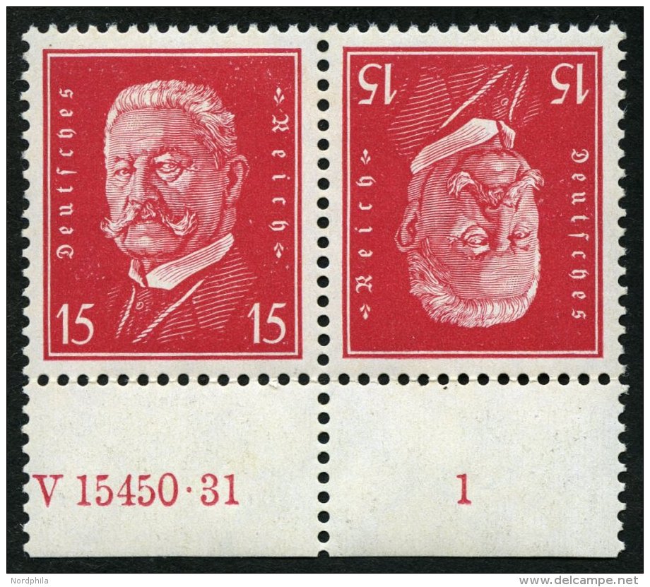 ZUSAMMENDRUCKE K 14 HAN 1 *, 1928, Reichspr&auml;sidenten Kehrdruck 15 + 15 Falzrest, Pracht, Mi. 150.- - Se-Tenant