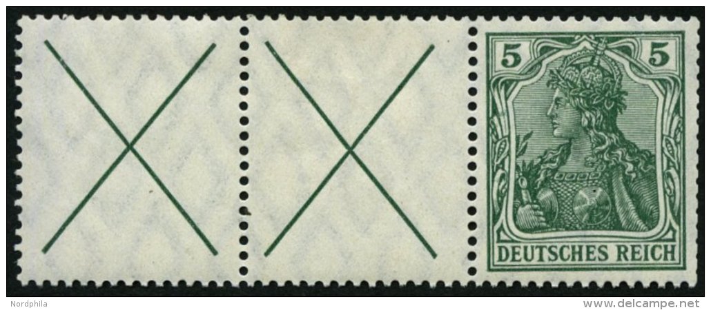 ZUSAMMENDRUCKE W 1.2 *, 1912, Germania X + X + 5, Falzrest, Heftchenz&auml;hnung, Pracht, Mi. 330.- - Zusammendrucke