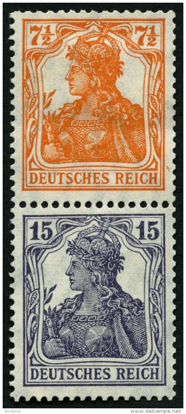 ZUSAMMENDRUCKE S 8ba *, 1917, Germania 71/2 + 15, Falzreste, Heftchenz&auml;hnung, Pracht, Mi 100.- - Zusammendrucke