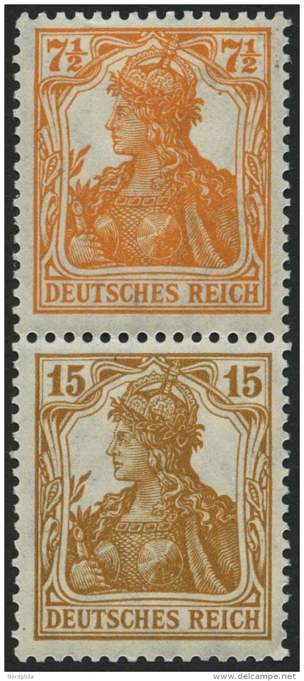 ZUSAMMENDRUCKE S 7aa *, 1916, Germania 71/2 + 15, Falzrest, Pracht, Kurzbefund Fleiner, Mi. 300.- - Zusammendrucke