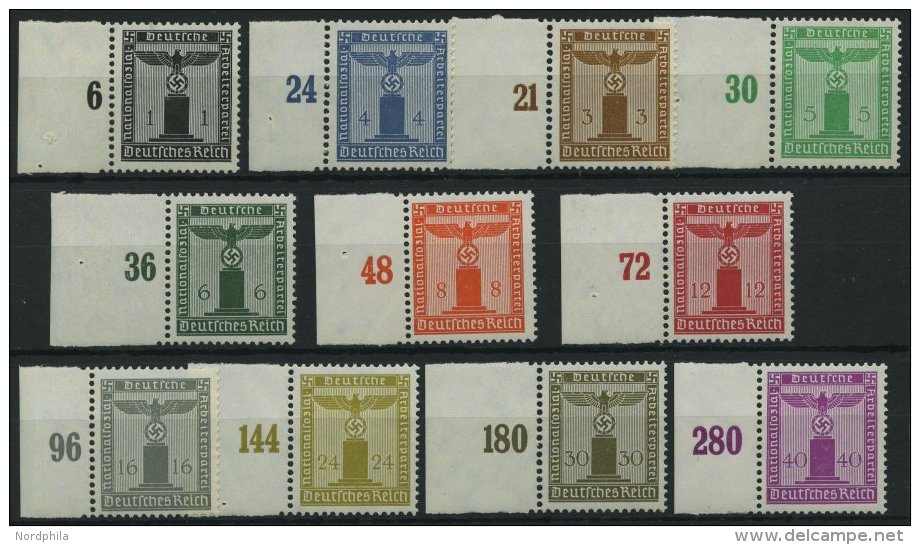 DIENSTMARKEN D 144-54 **, 1938, Dienstmarken Der Partei, Wz.4, Alle Mit Linkem Rand, Prachtsatz, Mi. (150.-) - Oficial