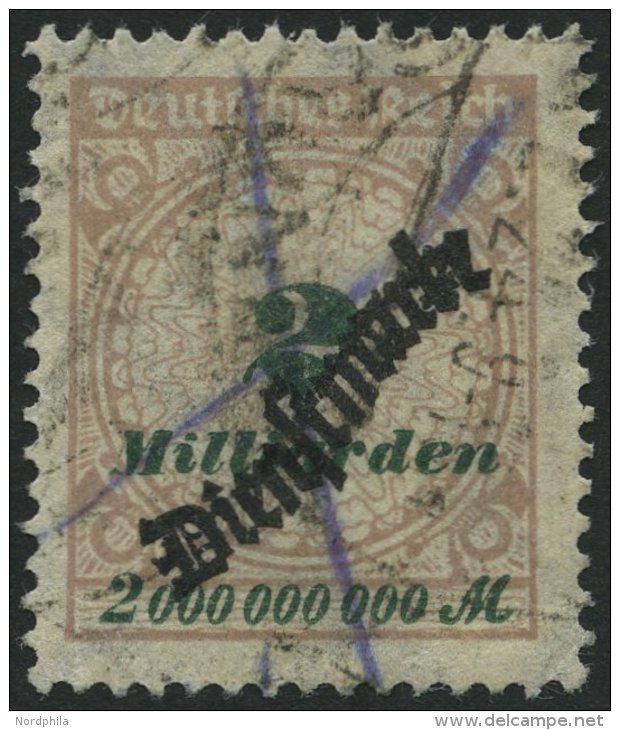 DIENSTMARKEN D 84 O, 1923, 2 Mrd. M. Mattsiena/schwarzgr&uuml;n, Zus&auml;tzliche Federzugentwertung, Feinst, Gepr. Dr. - Oficial