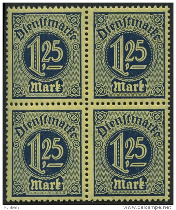 DIENSTMARKEN D 31x VB **, 1920, 1.25 M. Preu&szlig;ischblau, Friedenspapier, Im Viererblock, Pracht, Gepr. Infla, Mi. 10 - Oficial