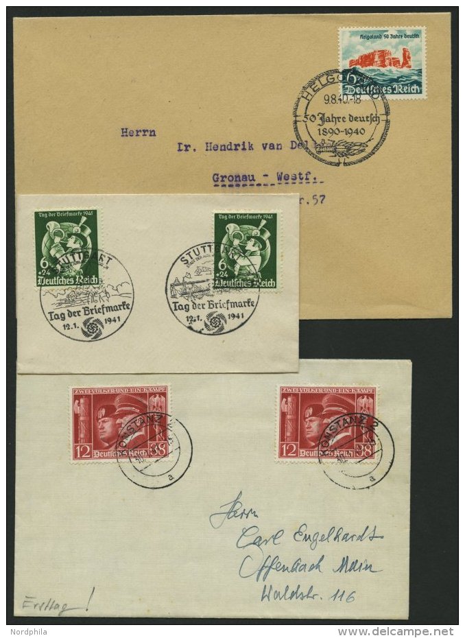 Dt. Reich 750,762/3 BRIEF, 1940/1, Helgoland, Tag Der Briefmarke, Deutsch-italienische Waffenbr&uuml;derschaft, 3 Belege - Otros & Sin Clasificación
