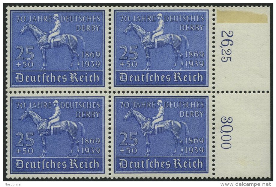 Dt. Reich 698 VB **, 1939, 25 Pf. Deutsches Derby Im Viererblock, Pracht, Mi. 320.- - Usados