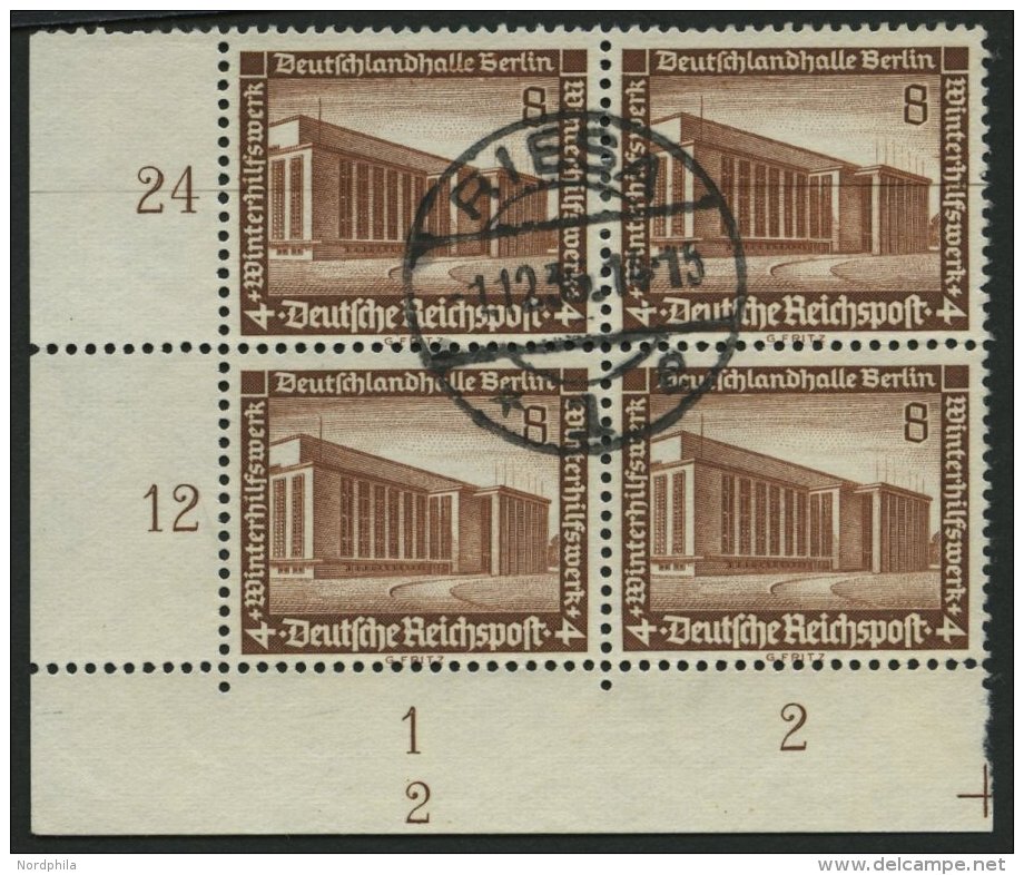 Dt. Reich 638 VB O, 1936, 8 Pf. Deutschlandhalle Im Viererblock Aus Der Linken Unteren Bogenecke Mit Form-Nr. 2, Pracht - Autres & Non Classés