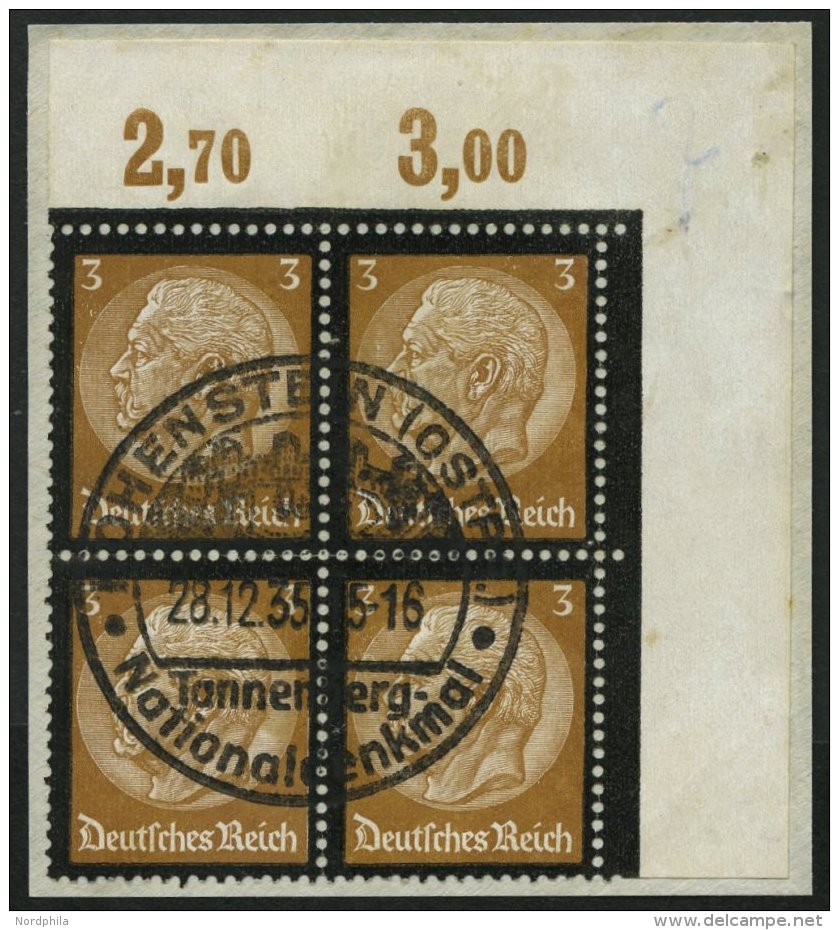 Dt. Reich 548 VB BrfStk, 1934, 3 Pf. Hindenburg Trauer Im Oberen Rechten Eckrandviererblock, Prachtbriefst&uuml;ck - Autres & Non Classés