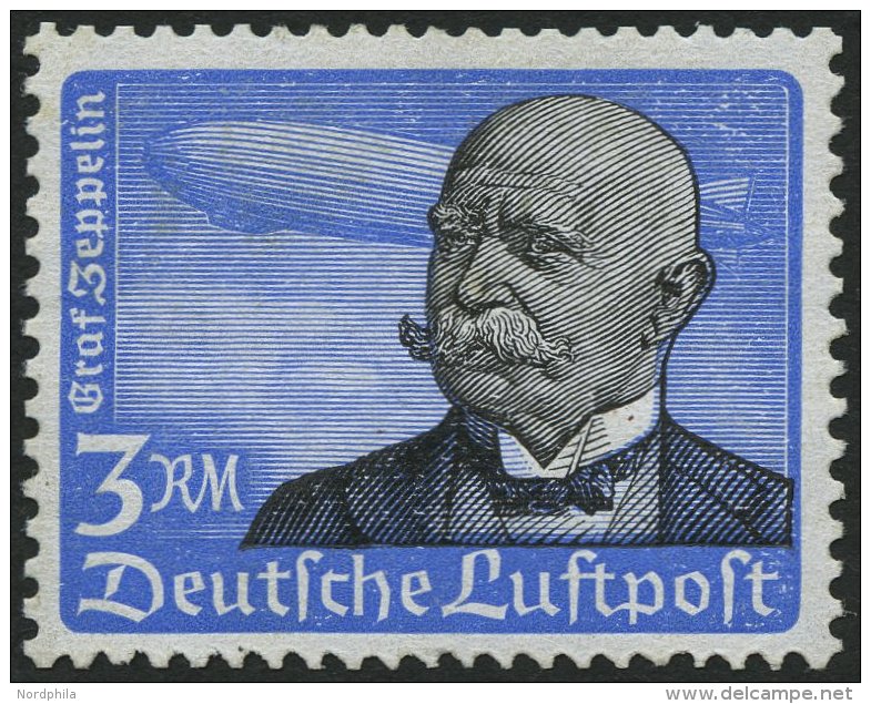 Dt. Reich 539y **, 1934, 3 RM Graf Zeppelin, Waagerechte Gummiriffelung, Pracht, Gepr. Schlegel, Mi. 400.- - Usados