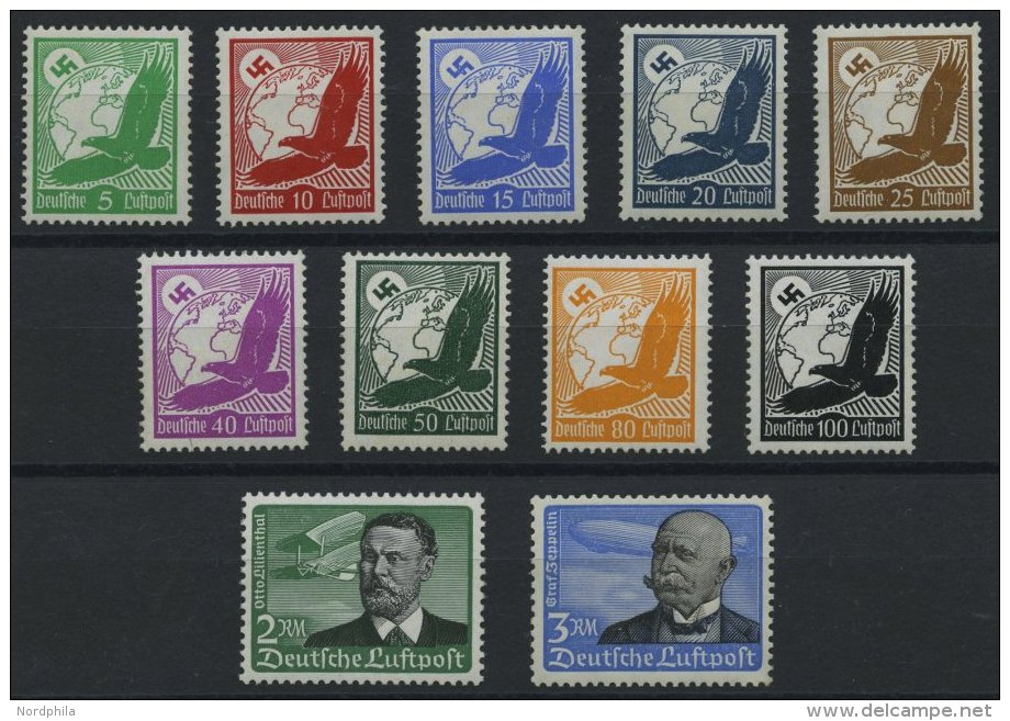 Dt. Reich 529-39x **, 1934, Flugpost, Senkrechte Gummiriffelung, Prachtsatz, Mi. 750.- - Sonstige & Ohne Zuordnung