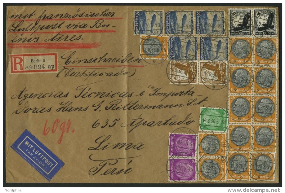 Dt. Reich U.a. Mi.Nr 528 BRIEF, 1936, Gro&szlig;formatiger Einschreib-Luftpostbrief Von Berlin Nach LIMA/Peru Mit 25 Mar - Autres & Non Classés