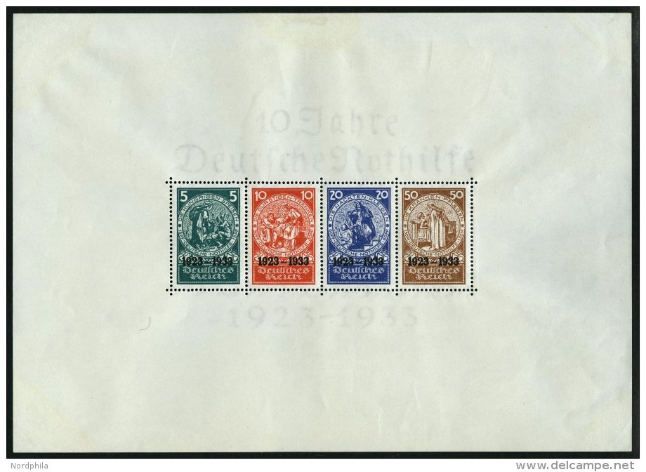 Dt. Reich Bl. 2 *, 1933, Block Nothilfe, Originalgr&ouml;&szlig;e, Leichte Wasserflecken An Den Blockecken, Marken Postf - Usados